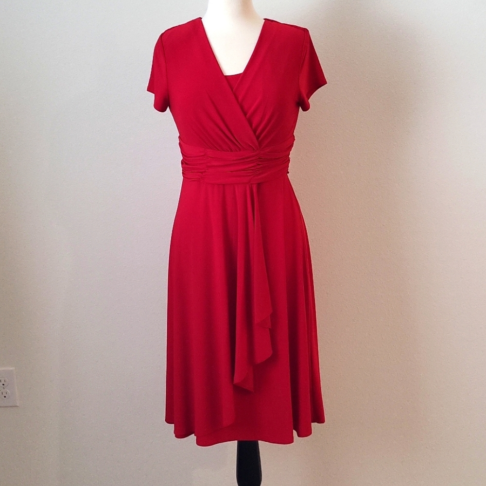 R&M Richard's Red Wrap Dress Fit and Flare